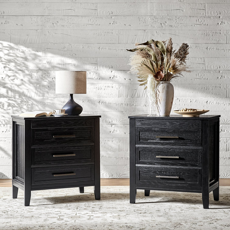 Giordana 28"W Transitional 3-Drawer Nightstand with  Hidden Pull-out Drawer and Built-In Power Outlet(Set of 2)