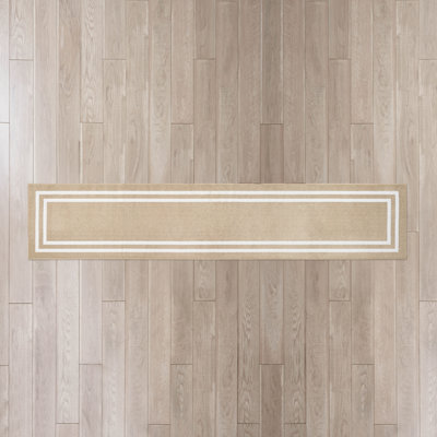 Double Border Machine Tufted Performance Beige/White Rug