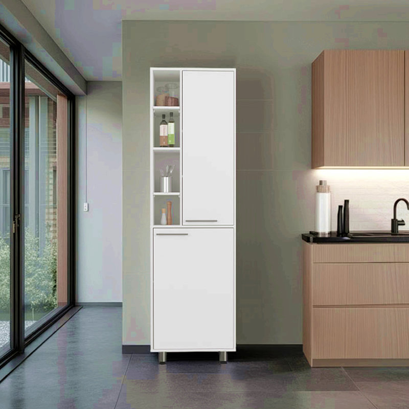 Garde-manger avec 2 portes, tablettes réglables, tablettes latérales, armoire de rangement compacte pour l'organisation de la cuisine, blanc