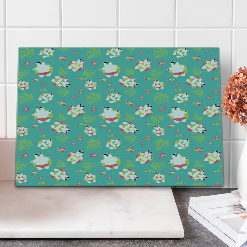 Ambesonne Summer Cutting Board Large Size Sunbathing Polar Bears Multicolor