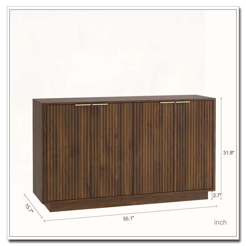 Buffet en bois avec rangement, grand buffet cannelé avec tablettes réglables, crédence, console d'appoint, Brown Wood