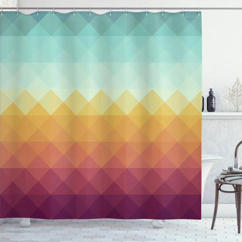 Geometric Shower Curtain with Hooks Included, 69" H x 105" W