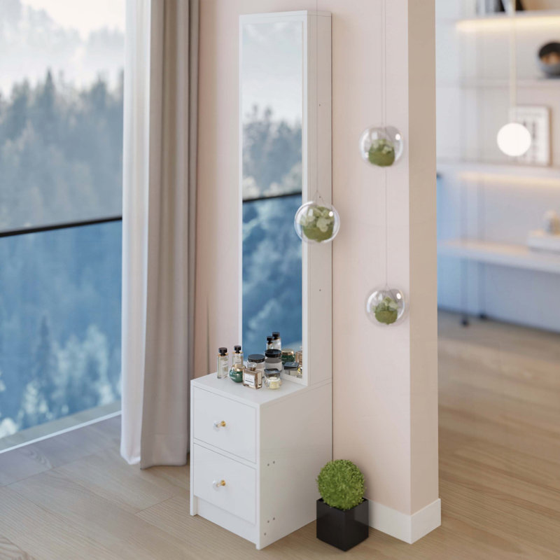 Full Body Mirror Storage Cabinet, White