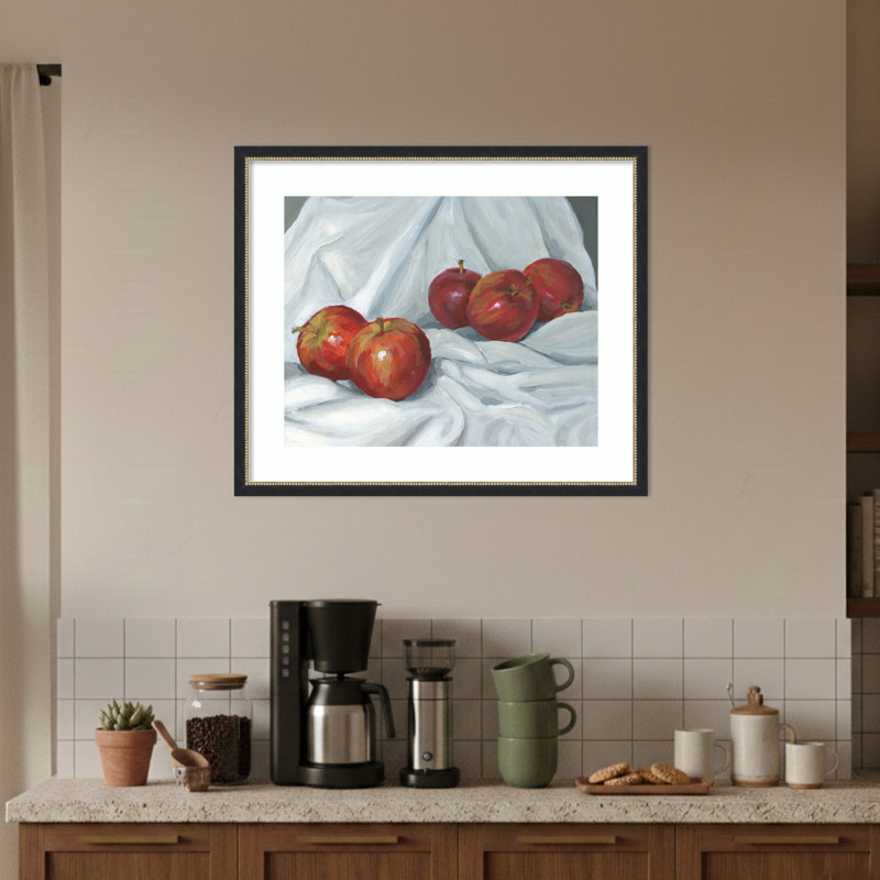 «Red Apples» par Carrie Arnold, reproduction d'art encadrée sur bois, Blanc