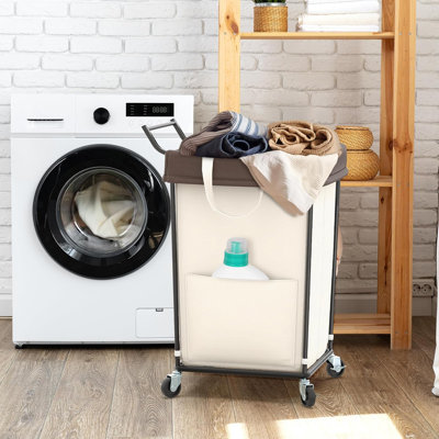 160L Laundry Hamper With Wheels And Handle, 2 Section Large Rolling Laundry Basket Bag With Wheels, Clothes Hamper Cart For Laundry, Bedroom, Bathroom And Dorm