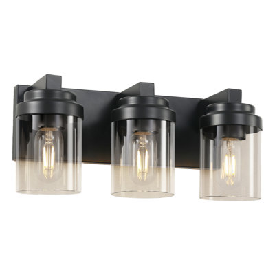 Triple Head Bathroom Vanity Table Lamp, Transparent Glass Lampshade, Suitable For Bedroom And Living Room Above Mirrors (Excluding Light Bulbs), Matte Black