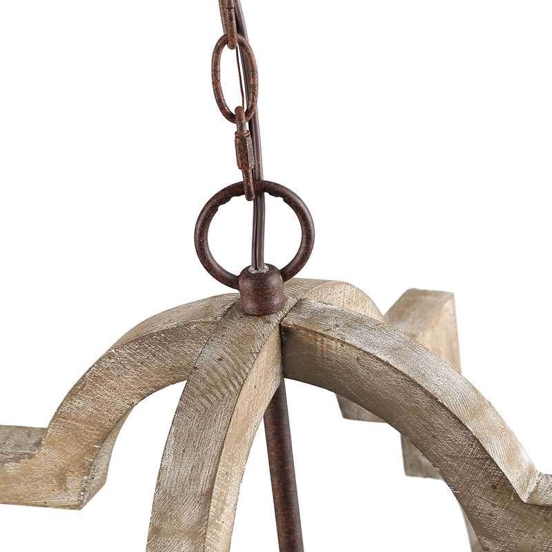 Lustre géométrique à 4 lumières de style bougie avec détails en bois Aziz, H 25 po x l 22 po x P 22 po, Bronze