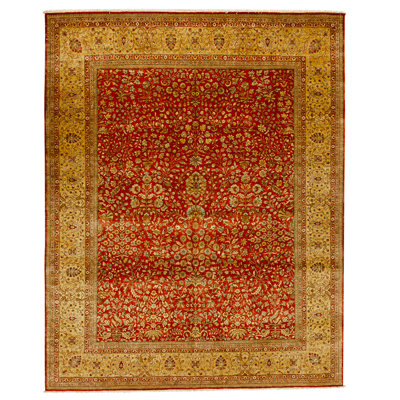 High-Quality Hand-Knotted Rust And Gold Area Rug