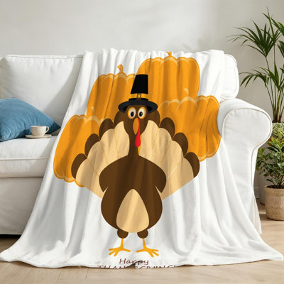 Jeté en molleton orange ultra doux, imprimé d'un seul côté Happy Thanksgiving