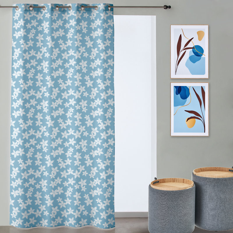 Elsfield Cotton Blend Semi Sheer Curtain Single Panel, Blue