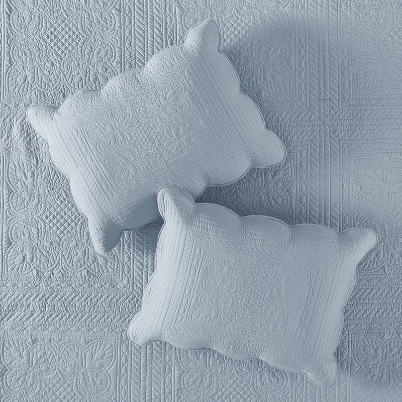 Courtepointe réversible 3 pièces à rebord festonné double / grand - extérieur en microfibre, rembourrage de 10% d'autres fibres, lavable, style campagnard en couche extérieure, rembourrage en coton, classique
