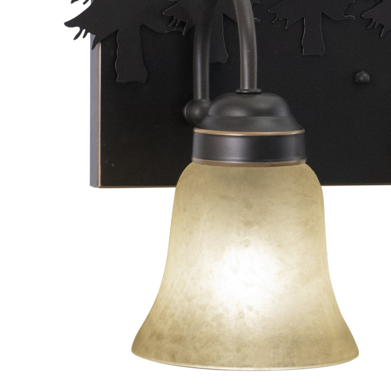 Homar 3-Light 24.75 inch Wide Burnished Bronze Rustic Bathroom Vanity Lighting Fixture, Amber Flake Glass Shade, Moose, Trees, Dimmable LED Compatible Over the Mirror Mounted Wall Sconce