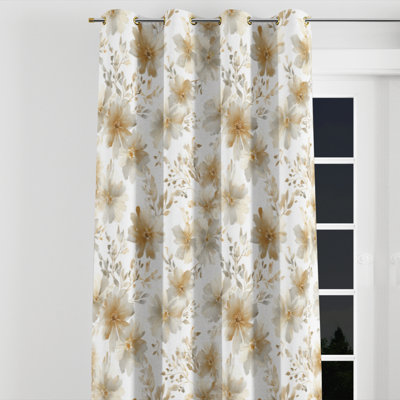 Rideaux floraux pour chambre à coucher - Rideau à œillets beige Country Farmhouse - 1 panneau