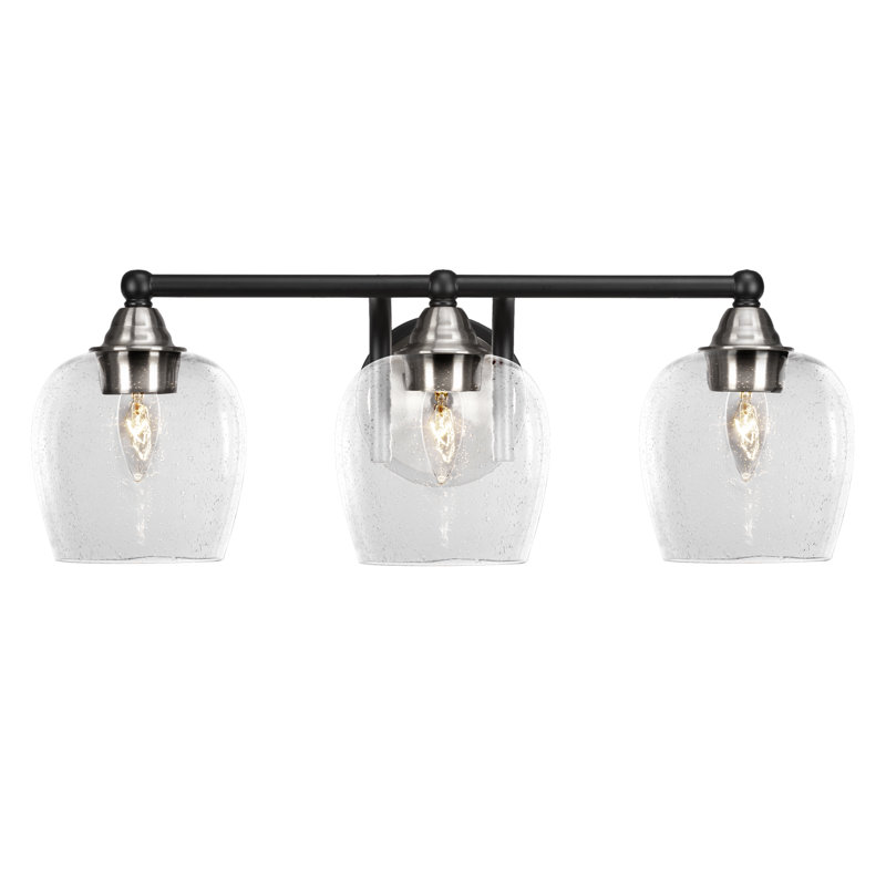 Michell 3-Light Bath Bar, Clear Bubble, Matte Black/Brushed Nickel