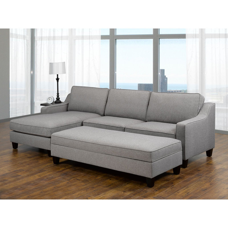 Canapé modulaire avec repose-pieds Mila, gris, Orienté à gauche (vu de face)