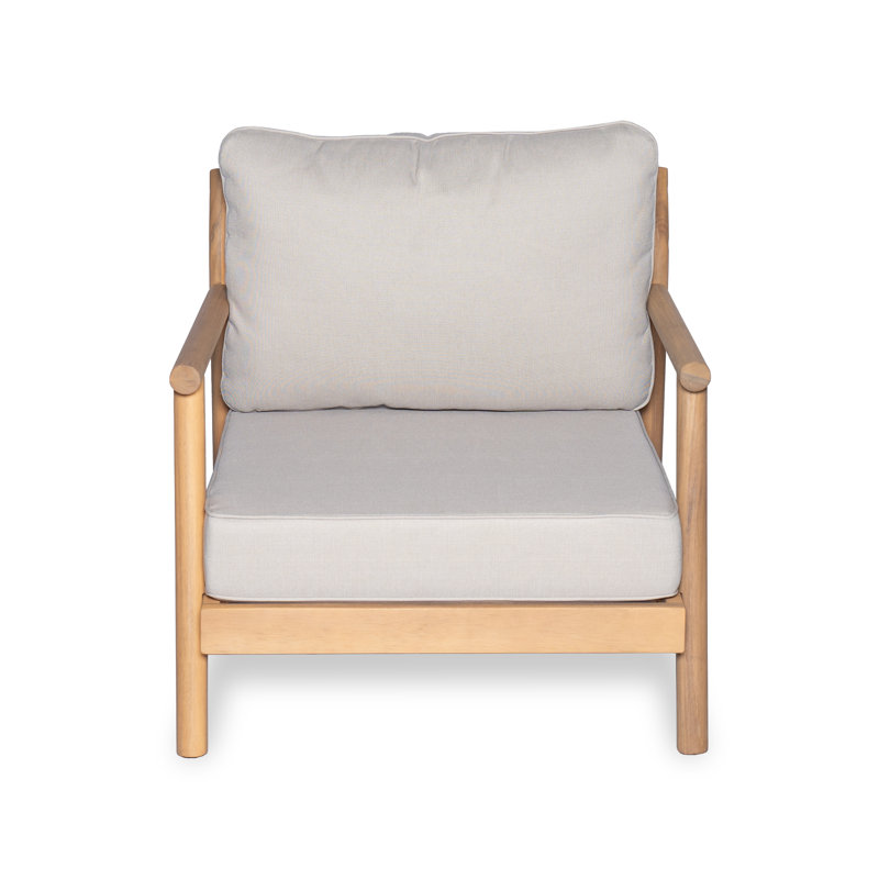 Fauteuil club de patio en bois d'acacia (1 pièce) - Finition teck, coussin beige résistant à l'eau