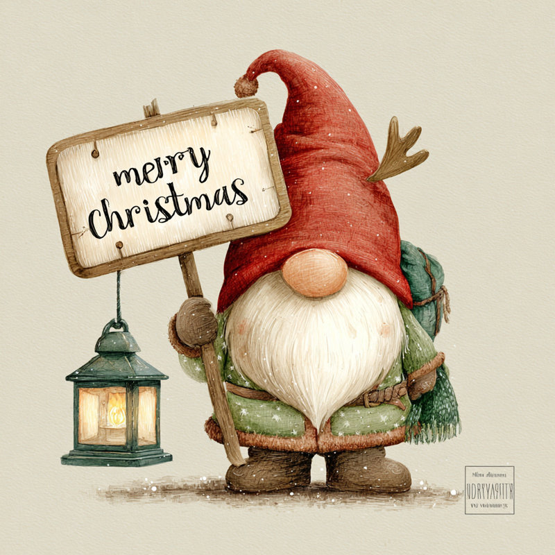 «Nordic Gnome Merry Sign», art mural sur toile tendue, H 20 po x l 20 po