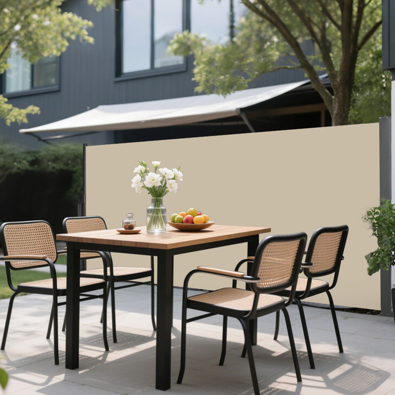 Et auvent rétractable à écran latéral imperméable, idéal pour le jardin, le balcon, l'intimité de la cour, beige, 118 po x 63 po, remplisseur, ensemble de cadre de patio pour la vie privée, - rouille