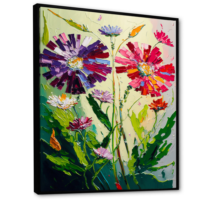 Fleurs sauvages rouges et mauves - reproduction sur toile, H 32 po x l 24 po x P 1 po, Cadre flottant noir