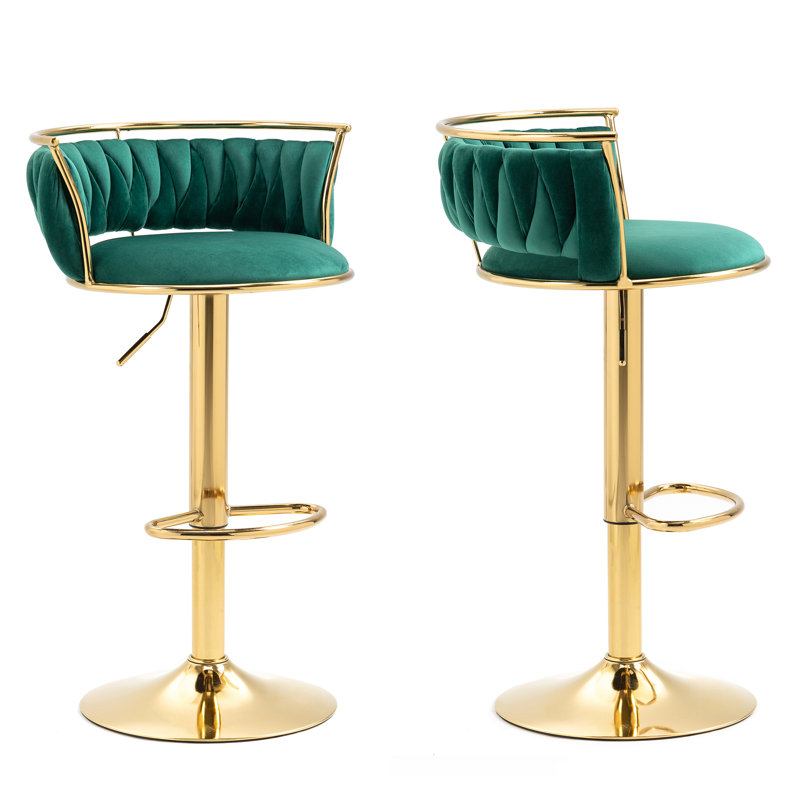 Christal Height Adjustable Swivel Bar Stool, Dark Green, Gold