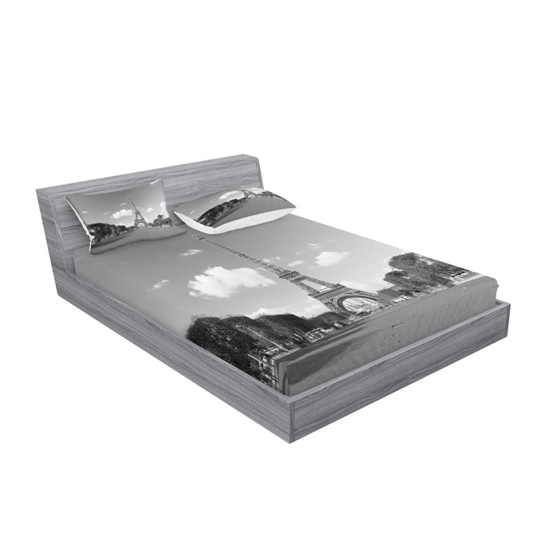 Drap-housse et coussin décoratif Ambesonne Tour Eiffel gris, Queen Sheet Set + 5 Additional Pieces