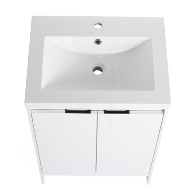 Meuble-lavabo autoportant de 24 po avec lavabo en résine; blanc brillant