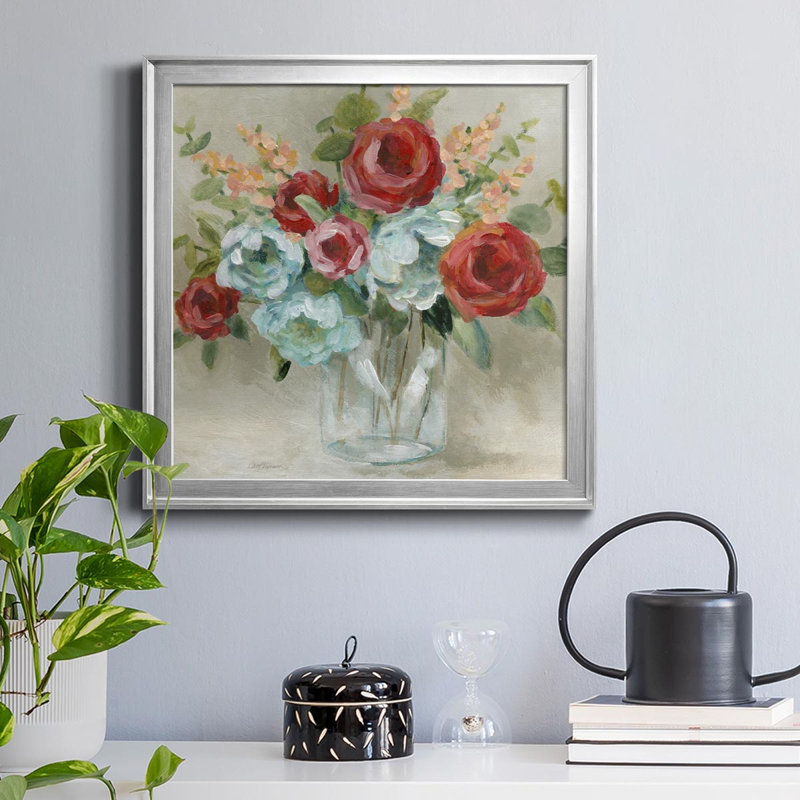 Roses Are Red - peinture sur toile encadrée, H 34,5 po x l 34,5 po x P 1,5 po, Argent