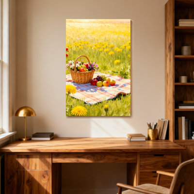 Plants &Flowers Picnic Basket Fruit Flowers Field Sunlight Spring Scene