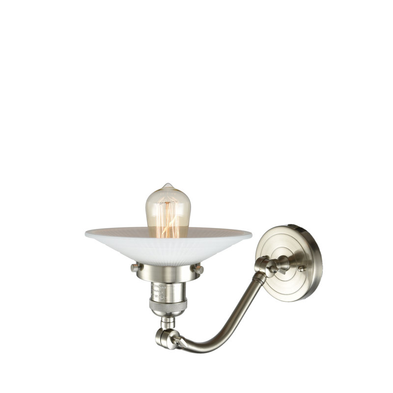 Applique murale à bras 1 lumière Miramontes, Nickel satiné brossé, DEL, Matte White Halophane