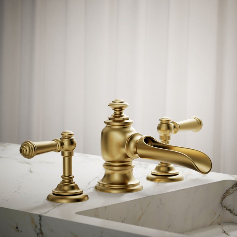 Artifacts® Flume Widespread Bathroom Faucet, Vibrant Brushed Modern Brass
