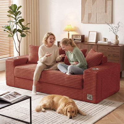 Canapé-lit convertible 2 places de 198 cm (78 po), futon pliant sans armature, canapé-lit gigogne en velours côtelé avec 5 coussins pour salon, petits espaces, chambre à coucher, aucun assemblage requis