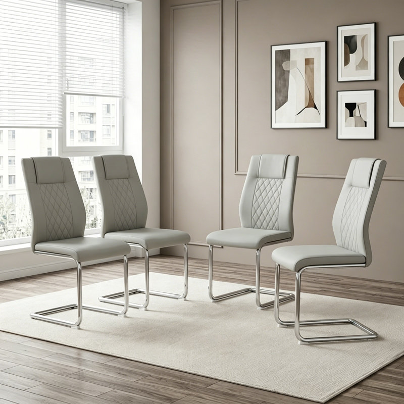 Ensemble de 4 chaises de salle à manger Kimara Modern, Set of 4, Gris clair, Argent