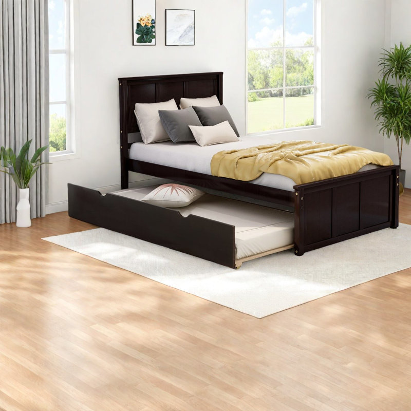 Lits plateforme durables en pin avec lit gigogne simple, finition espresso moderne