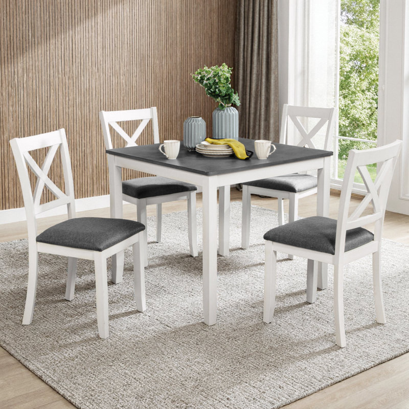 Chicraft Modern 5-Piece Dining Table Set with Solid Wood Frame and Waterproof Top, White, Gray/White, Gray