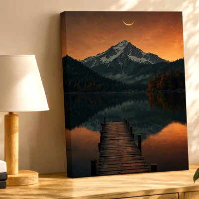 Reproduction d'art sur toile montagne, coucher de soleil, paysage rose