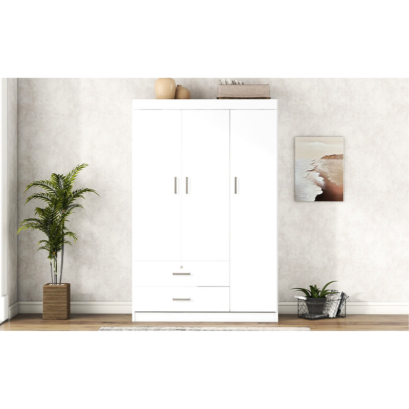 Armoire à 3 portes avec 2 tiroirs, blanc