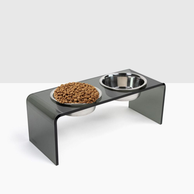 Acrylic Double Bowl Elevated Pet Feeder, Silver