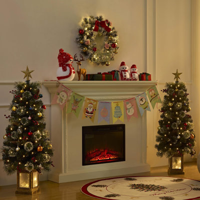 Arbre de Noël artificiel Premium 4 pi avec base creuse, mini sapin de Noël pré-éclairé avec 8 modes de lumières DEL pour la décoration de Noël (2, pin vert et neige blanche)