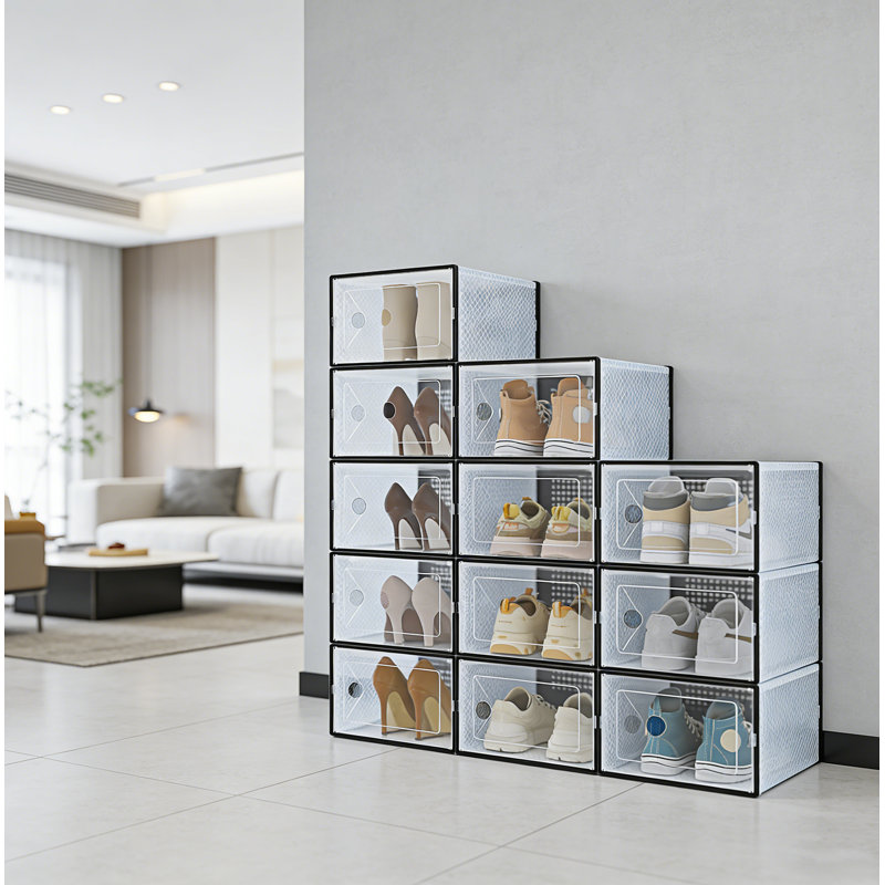 Stackable Shoe Boxes, 12-Pack With Lids