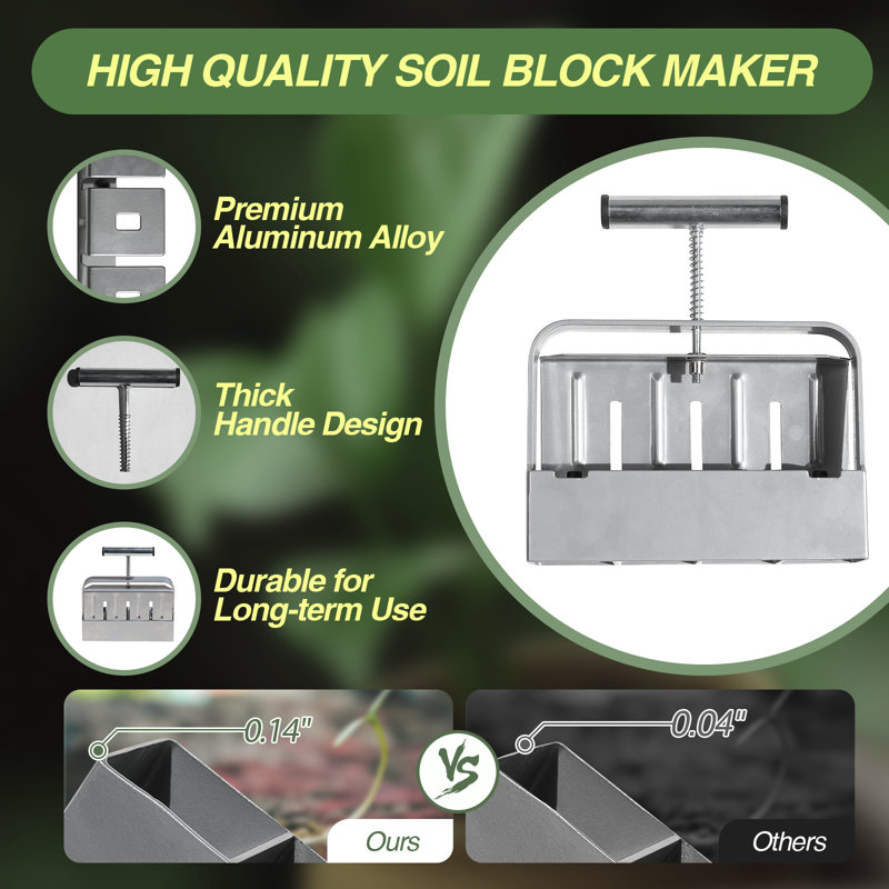 Manual Soil Blocker Set Soil Block Maker 2" Mold Seedling Feeder For Seed Stater