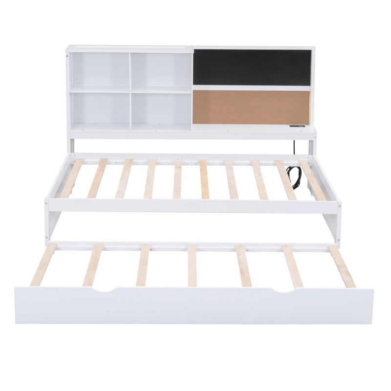  Lit de jour avec tablettes de rangement, tableau noir, tableau en liège, ports USB et lit gigogne simple, Lit simple