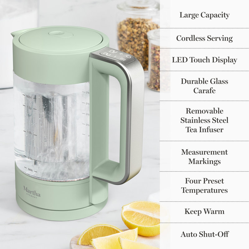 Bouilloire électrique 7 tasses avec infuseur Martha Stewart, Honeydew