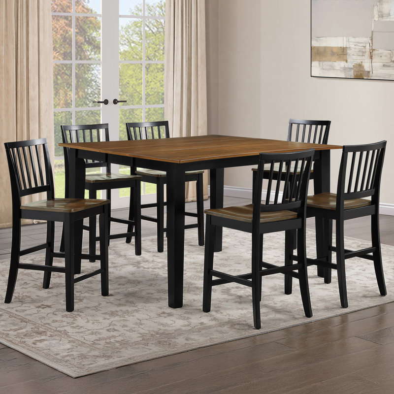 Joplin Solid Wood Extendable Counter-Height Dining Set, 7 Pieces: Table, 6 Chairs