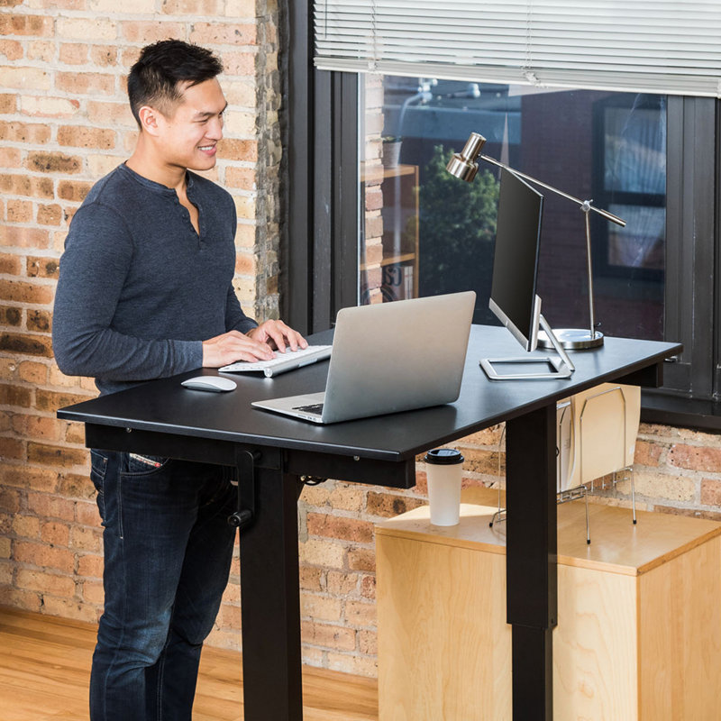 Fontclair Adjustable Metal Base Standing Desk, 32.5" H x 47.25" W x 29.5" D, Black/Black