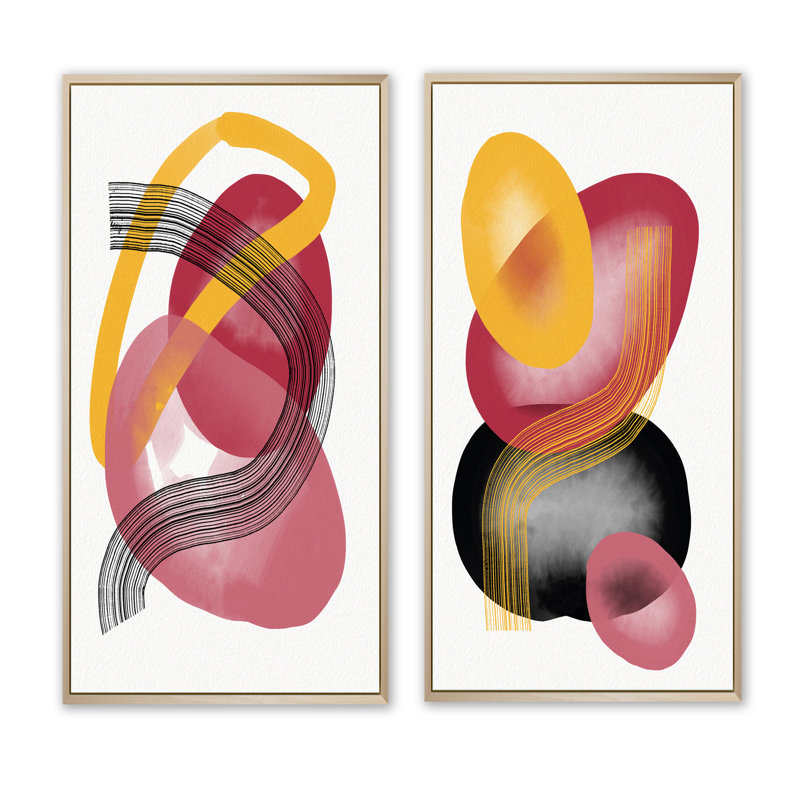 «Abstract Shapes in Retro Gradients X», ensemble de 2 impressions, H 20 po x l 24 po x P 1 po, Toile avec cadre brun