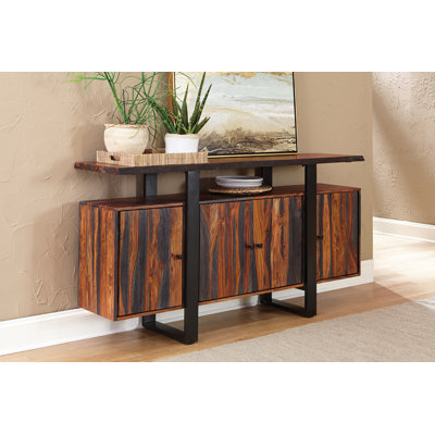Khori 4-Door Solid Wood Sideboard Buffet with Adjustable Shelves, Grey Sheesham