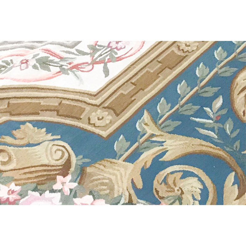 Hand-Knotted High-Quality Beige and Teal Area Rug