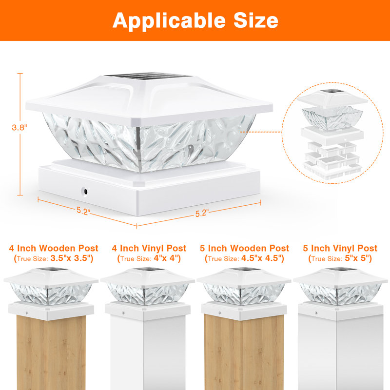  Lampadaire solaire à poteau pour l'extérieur, clôture solaire et lampadaire de terrasse avec 2 modes d'éclairage, IP65 résistant aux intempéries, convient aux poteaux en bois ou en vinyle de 4 po et 5 po