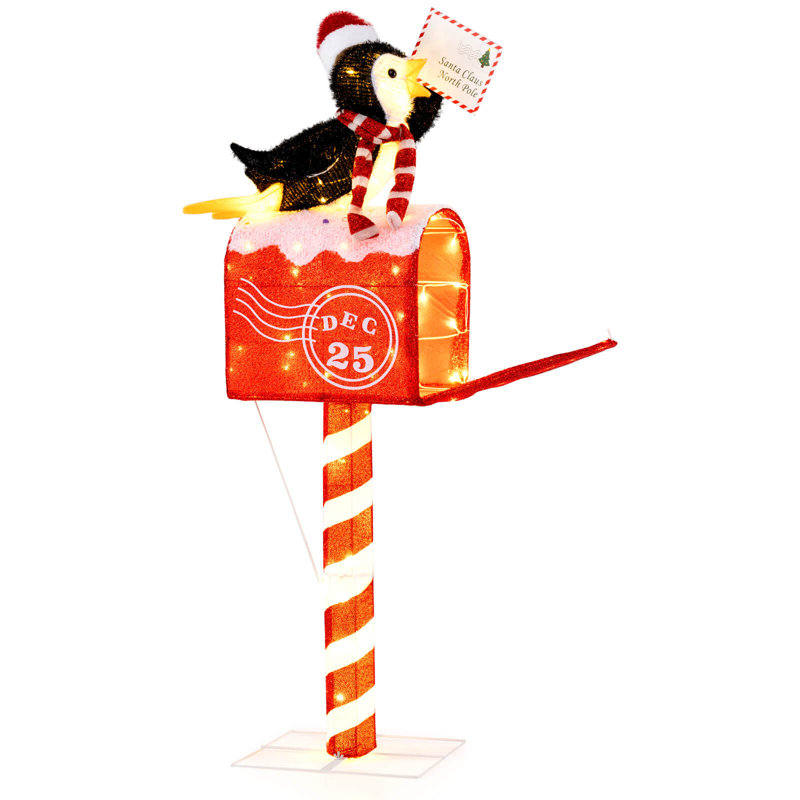 4.8 FT Christmas Lighted Penguin on Mailbox with 100 LED White Lights,Ground Stakes