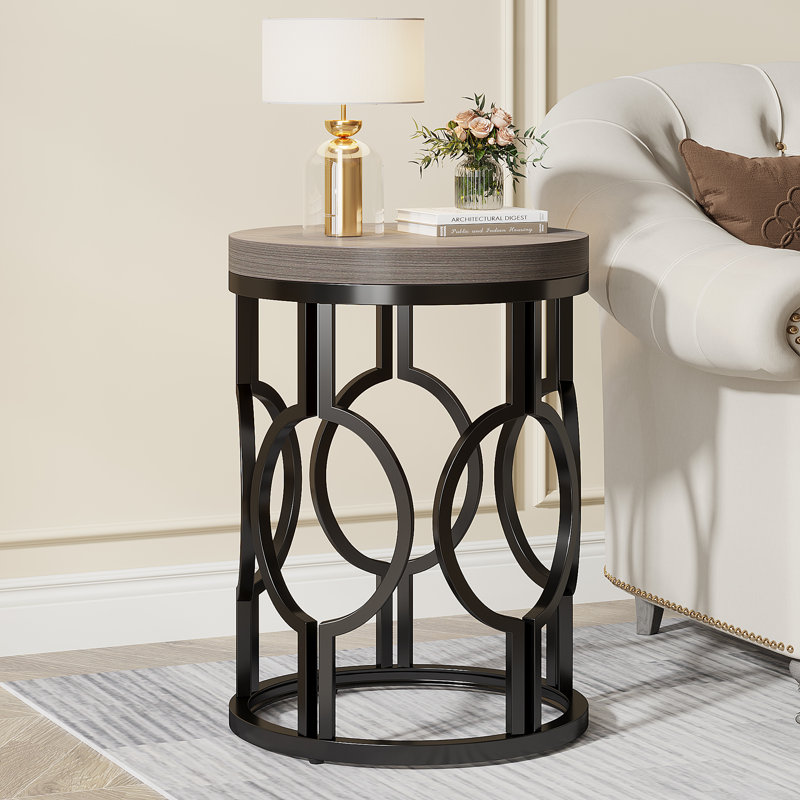 Brookview 23.62" H Manufactured Wood and Metal End Table, Gray, 1, Black